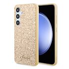 Guess PC/TPU Glitter Flakes Metal Logo Zadní Kryt pro Samsung Galaxy S24 Gold