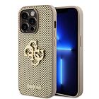 Guess PU Perforated 4G Glitter Metal Logo Zadní Kryt pro iPhone 14 Pro Max Gold