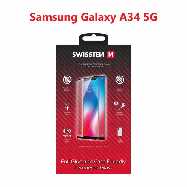 SKLO SWISSTEN FULL GLUE, COLOR FRAME, CASE FRIENDLY PRO SAMSUNG A146 GALAXY A14 5G ČERNÉ