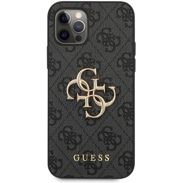 Guess PU 4G Metal Logo Zadní Kryt pro iPhone 12 Pro Max Grey