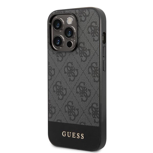 Guess PU 4G Stripe Zadní Kryt pro iPhone 14 Pro Grey