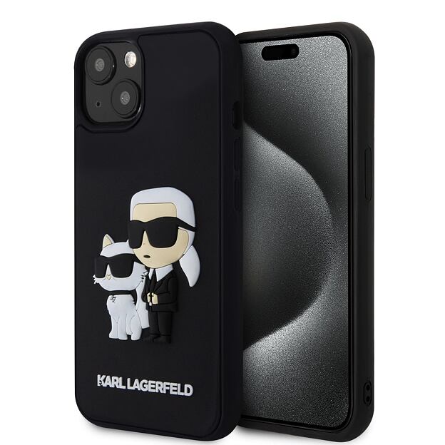 Karl Lagerfeld 3D Rubber Karl and Choupette Zadní Kryt pro iPhone 14 Black