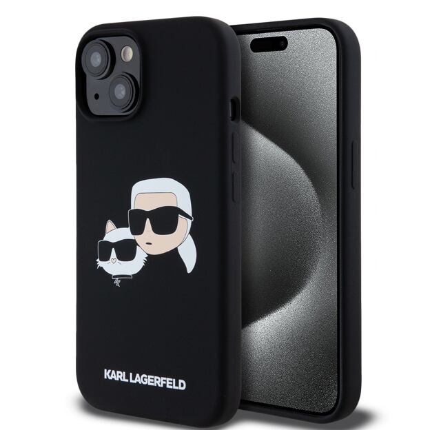 Karl Lagerfeld Liquid Silicone Double Heads Magsafe Zadní Kryt pro iPhone 15 Black