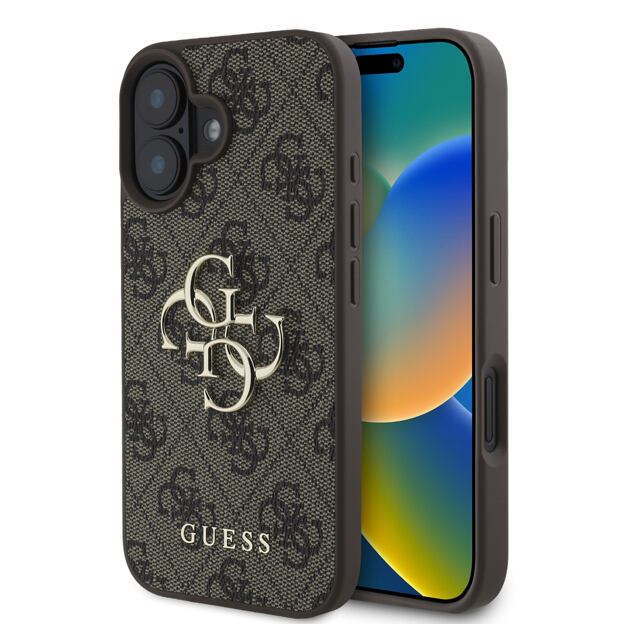 Guess PU 4G Metal Logo Zadní Kryt pro iPhone 16 Brown