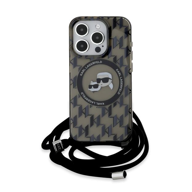 Karl Lagerfeld IML Monogram Crossbody K&CH Heads MagSafe Zadní Kryt pro iPhone 15 Pro Black