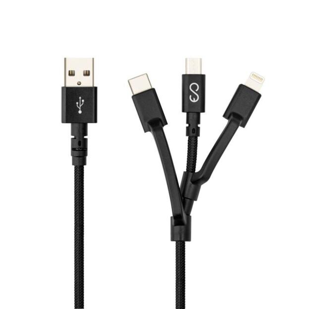 Datový kabel Epico 3v1 USB/microUSB, Lightning, USB-C 1,2m černý