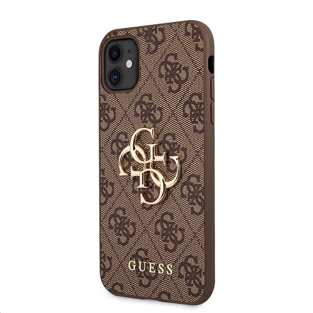 Guess PU 4G Metal Logo Zadní Kryt pro iPhone 11 Brown