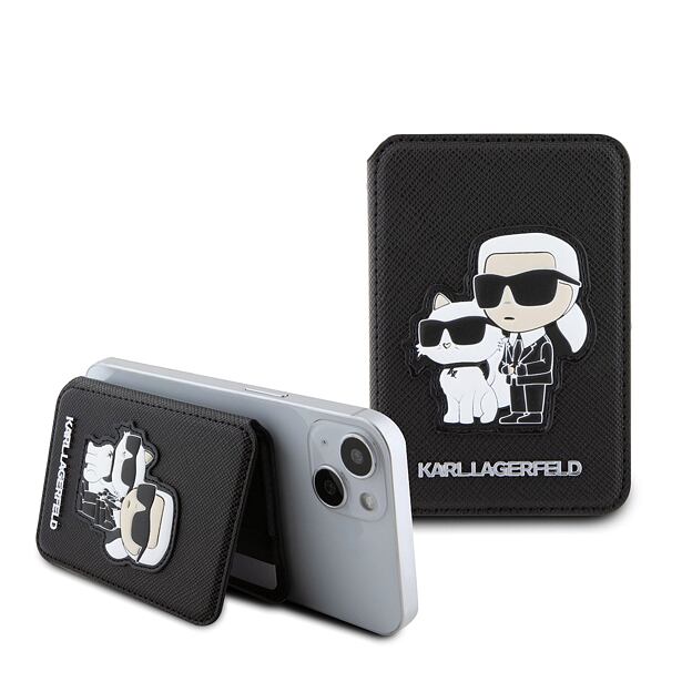 Karl Lagerfeld Karl and Choupette MagSafe Cardslot Peněženka a Stojan Black