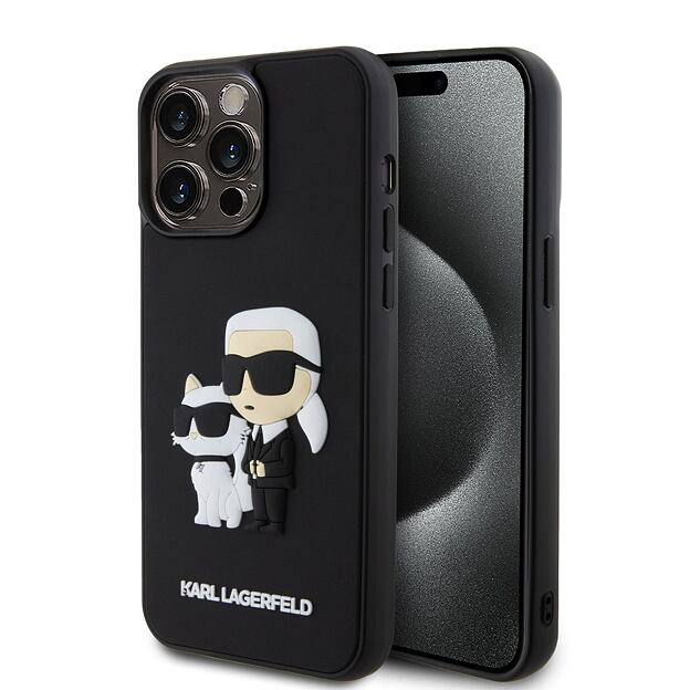 Karl Lagerfeld 3D Rubber Karl and Choupette Zadní Kryt pro iPhone 13 Pro Max Black