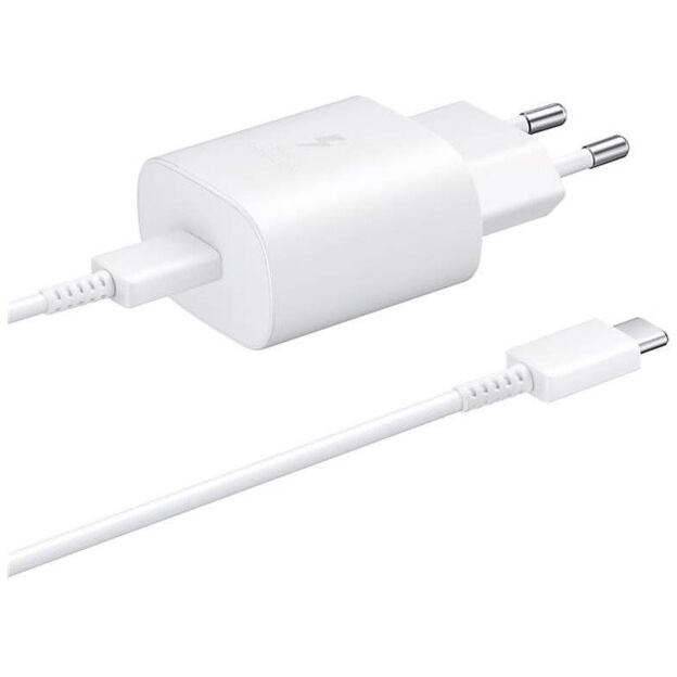 Samsung EP-TA800EWE + EP-DA705BWE 25W Cestovná nabíjačka + USB-C/USB-C Dátový Kábel White