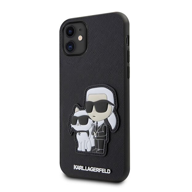 Karl Lagerfeld PU Saffiano Karl and Choupette Zadní Kryt pro iPhone 11 Black