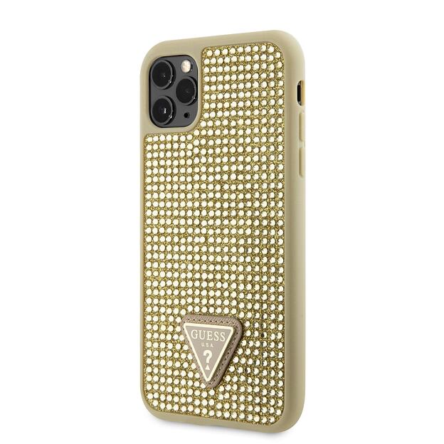 Guess Rhinestones Triangle Metal Logo Kryt pro iPhone 11 Pro Gold