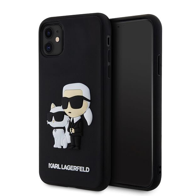 Karl Lagerfeld 3D Rubber Karl and Choupette Zadní Kryt pro iPhone 11 Black