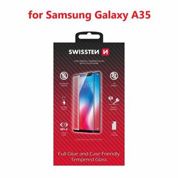 SKLO SWISSTEN FULL GLUE, COLOR FRAME, CASE FRIENDLY PRO SAMSUNG GALAXY A35 ČERNÉ