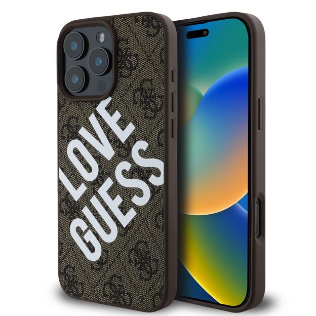 Guess PU Leather 4G Big Love Logo MagSafe Zadní Kryt pro iPhone 16 Pro Max Brown