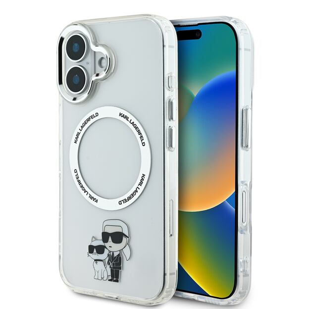 Karl Lagerfeld IML Karl and Choupette MagSafe Zadní Kryt pro iPhone 16 Plus Transparent