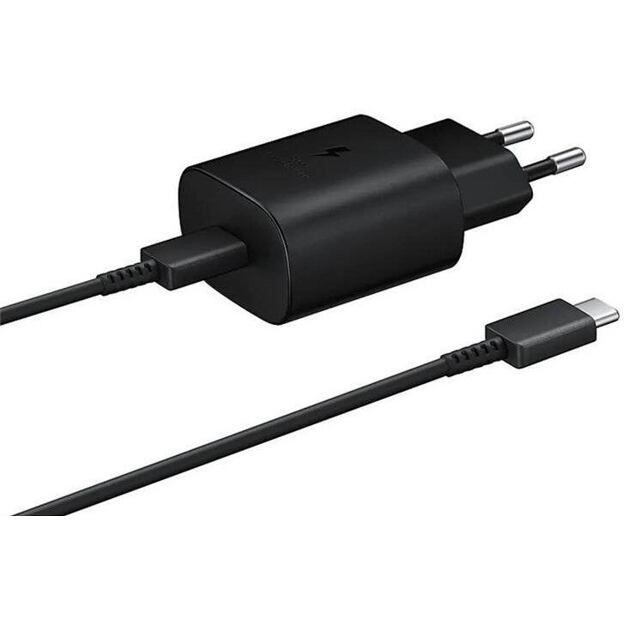 EP-TA800EBE + EP-DA705BBE Samsung 25W Cestovní nabíječka + USB-C/USB-C Datový Kabel Black (OOB Bulk)