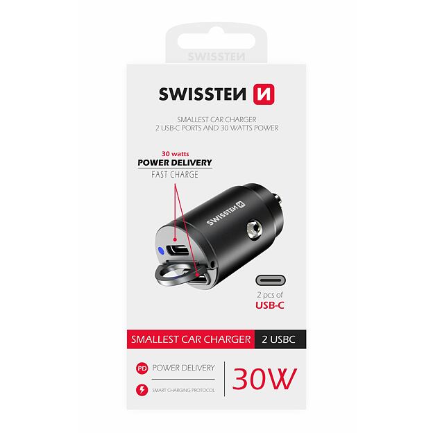 SWISSTEN CL ADAPTÉR POWER DELIVERY 2x USB-C  30W NANO ČERNÝ