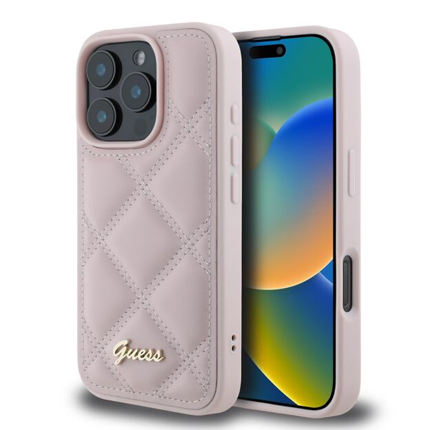 Guess PU Leather Quilted Zadní Kryt pro iPhone 16 Pro Max Pink