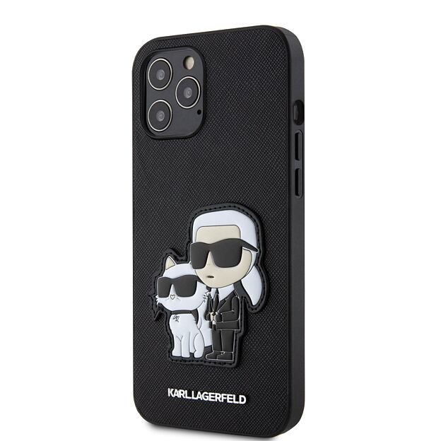 Karl Lagerfeld PU Saffiano Karl and Choupette Zadní Kryt pro iPhone 12 Pro Max Black