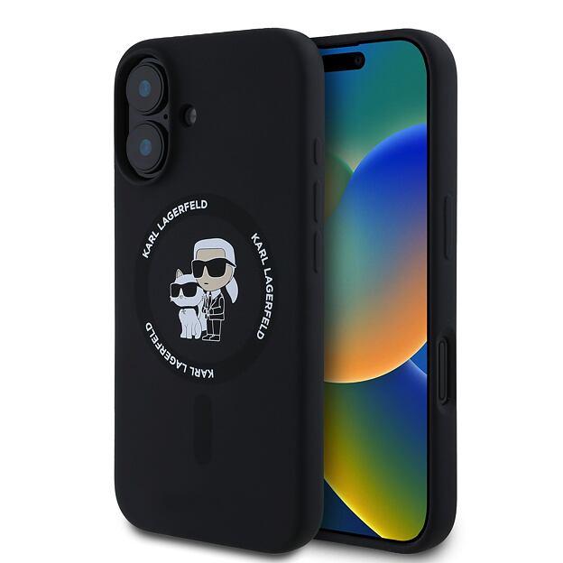 Karl Lagerfeld Liquid Silicone Karl and Choupette MagSafe Zadní Kryt pro iPhone 16 Plus Black