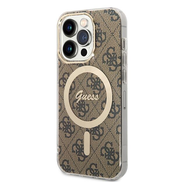 Guess IML 4G MagSafe Zadní Kryt pro iPhone 14 Pro Brown