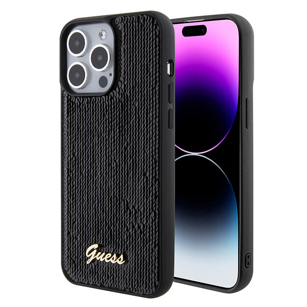 Guess Sequin Script Logo Zadní Kryt pro iPhone 15 Pro Max Black