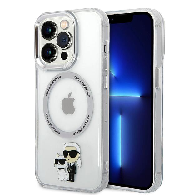 Karl Lagerfeld IML Karl and Choupette MagSafe Zadní Kryt pro iPhone 15 Pro Transparent