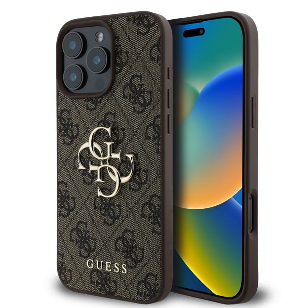 Guess PU 4G Metal Logo Zadní Kryt pro iPhone 16 Pro Max Brown