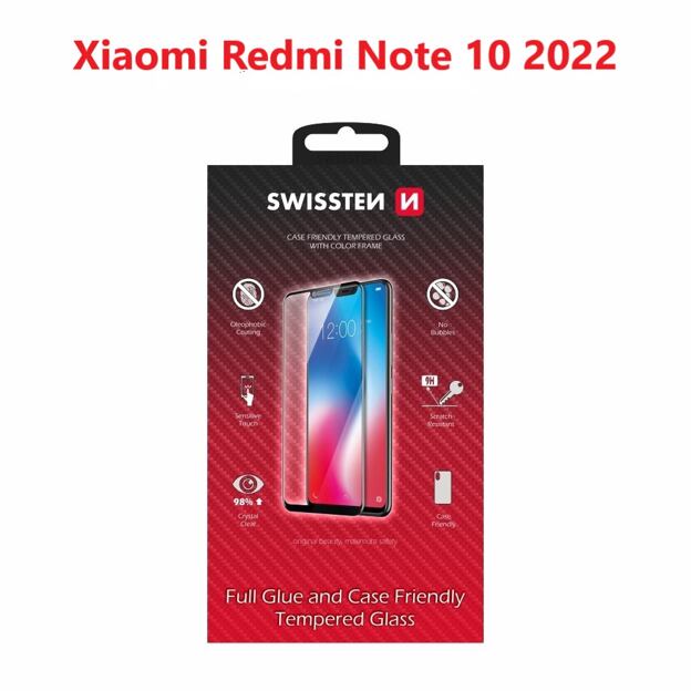 SKLO SWISSTEN FULL GLUE, COLOR FRAME, CASE FRIENDLY PRO XIAOMI REDMI 10 2022 ČERNÉ