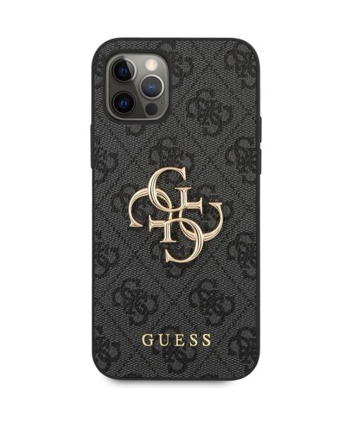 Guess PU 4G Metal Logo Zadní Kryt pro iPhone 12 Pro Max Grey