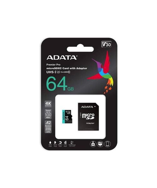 ADATA V30S/micro SDXC/64GB/UHS-I U3 / Class 10/+ Adaptér