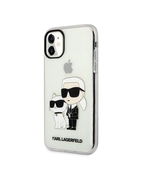 Karl Lagerfeld IML Glitter Karl and Choupette NFT Zadní Kryt pro iPhone 11 Transparent