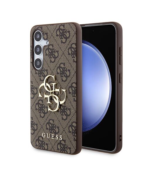 Guess PU 4G Metal Logo Zadní Kryt pro Samsung Galaxy S24+ Brown