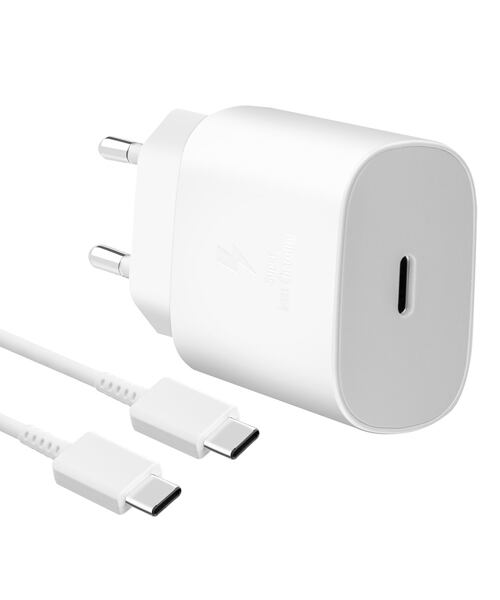 EP-TA800EWE + EP-DG980BWE Samsung 25W Cestovní nabíječka + USB-C/USB-C Datový Kabel White (OOB Bulk)