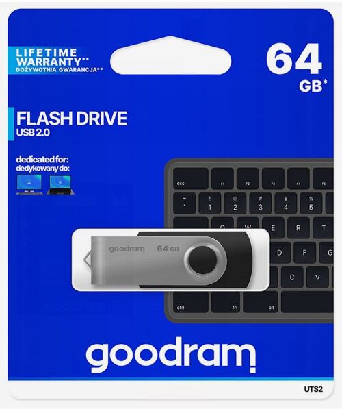 GOODRAM UTS2 Pendrive - 64GB USB 2.0 BLACK