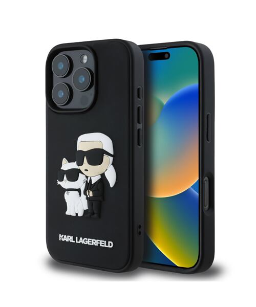 Karl Lagerfeld 3D Rubber Karl and Choupette Zadní Kryt pro iPhone 16 Pro Black