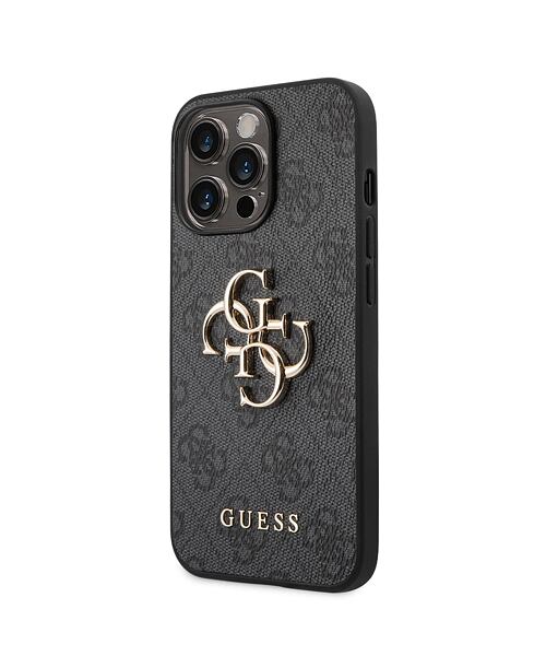 Guess PU 4G Metal Logo Zadní Kryt pro iPhone 14 Pro Max Grey