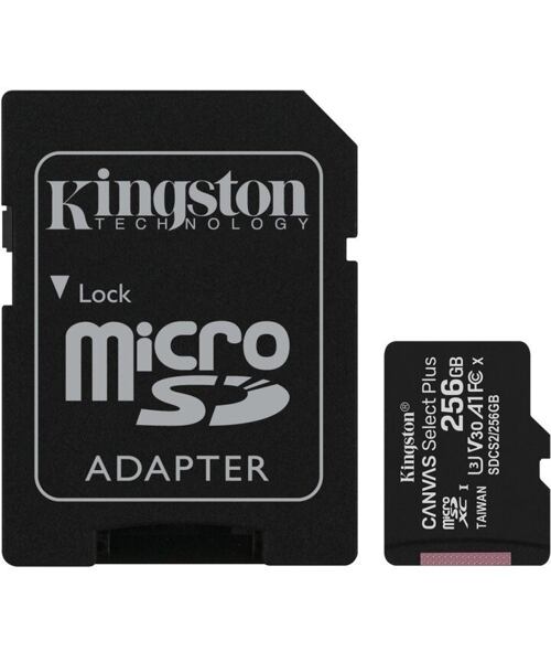 Kingston CANVAS SELECT PLUS/micro SDXC/256GB/UHS-I U3 / Class 10/+ Adaptér