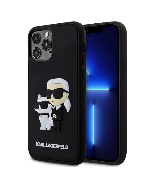 Karl Lagerfeld 3D Rubber Karl and Choupette Zadní Kryt pro iPhone 12/12 Pro Black