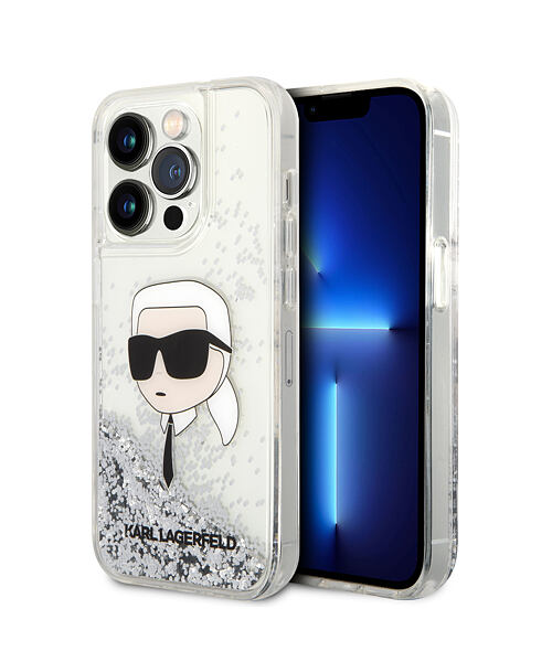 Karl Lagerfeld Liquid Glitter Karl Head Zadní Kryt pro iPhone 15 Pro Max Silver