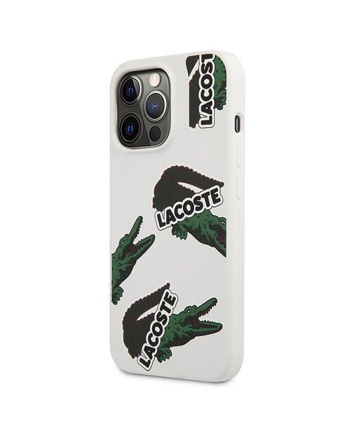 Lacoste Liquid Silicone Allover Pattern Kryt pro iPhone 13 Pro Max White