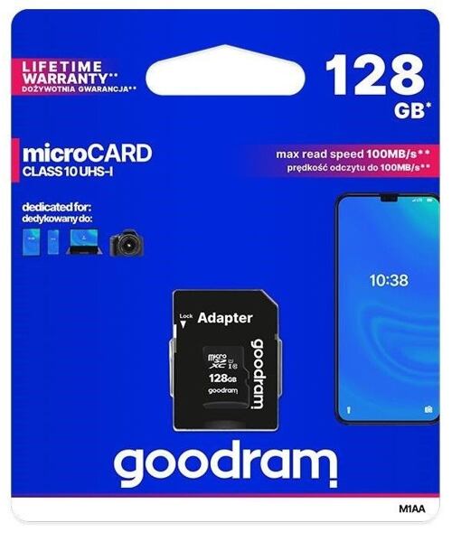 GOODRAM Memory MicroSD Card - 128GB with adapter UHS I CLASS 10 100MB/s