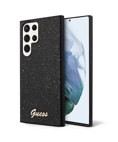 Guess PC/TPU Glitter Flakes Metal Logo Zadní Kryt pro Samsung Galaxy S24 Ultra Black