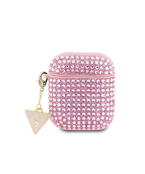 Guess Rhinestones Triangle Metal Logo Pouzdro pro AirPods 1/2 Pink