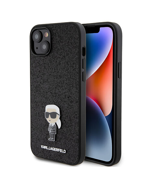 Karl Lagerfeld Fixed Glitter Metal Ikonik Zadní Kryt pro iPhone 15 Plus Black