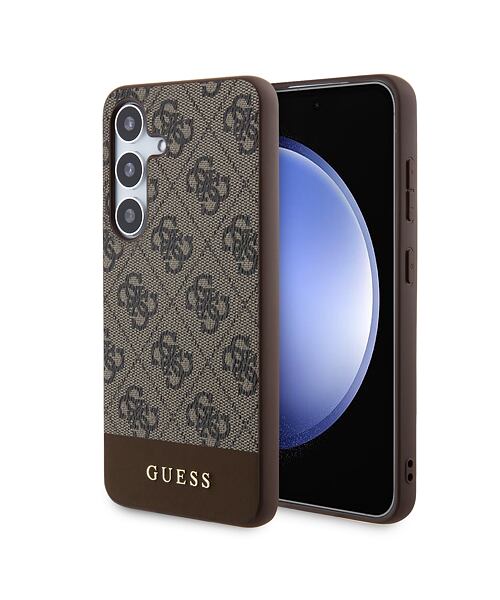 Guess PU 4G Stripe Zadní Kryt pro Samsung Galaxy S24+ Brown