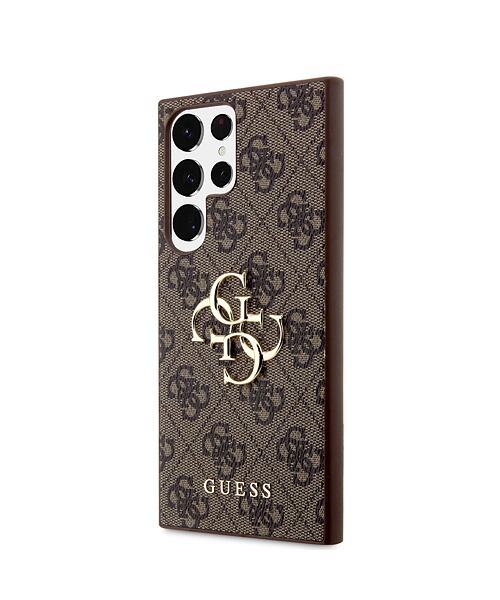 Guess PU 4G Metal Logo Zadní Kryt pro Samsung Galaxy S23 Ultra Brown