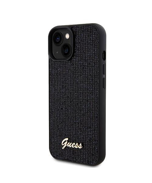 Guess PU Square Mirror Script Logo Zadní Kryt pro iPhone 15 Black