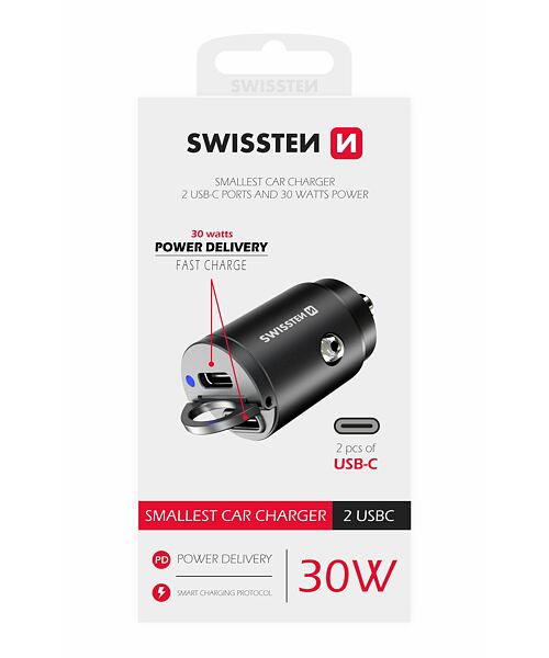 SWISSTEN CL ADAPTÉR POWER DELIVERY 2x USB-C  30W NANO ČERNÝ